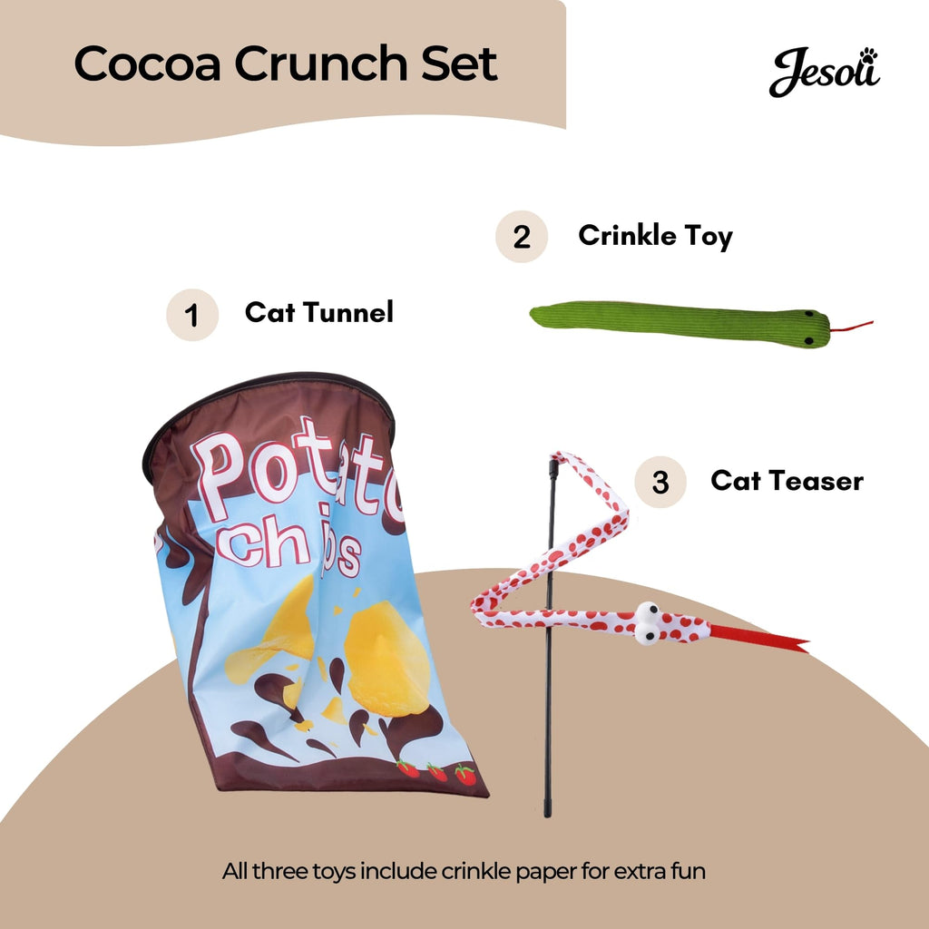 Cat Toy Starter Pack: Tunnel, Teaser Wand & Crinkle Toy