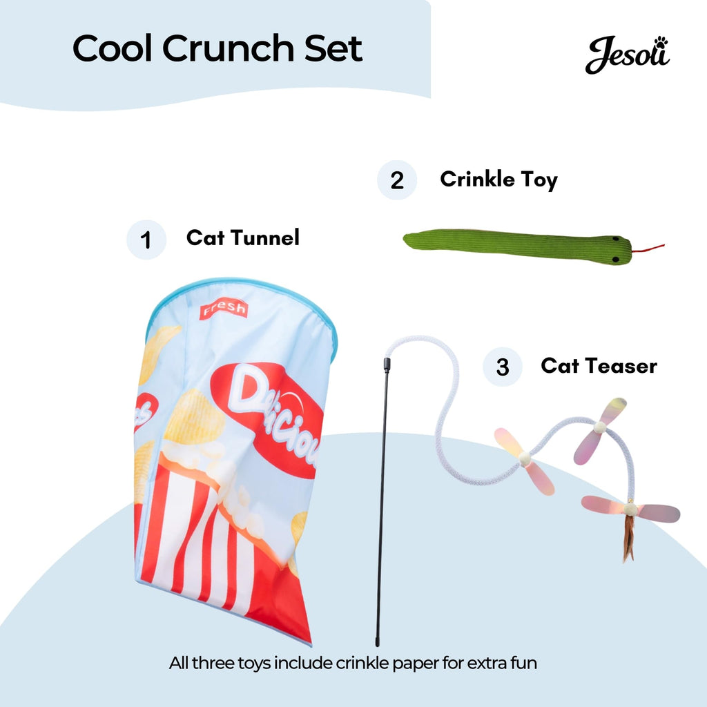 Cat Toy Starter Pack: Tunnel, Teaser Wand & Crinkle Toy