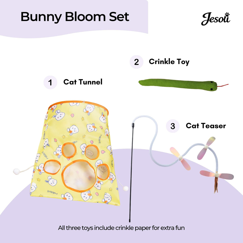 Cat Toy Starter Pack: Tunnel, Teaser Wand & Crinkle Toy