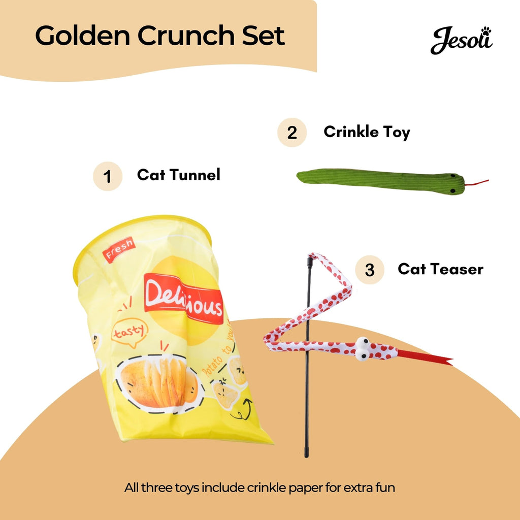 Cat Toy Starter Pack: Tunnel, Teaser Wand & Crinkle Toy