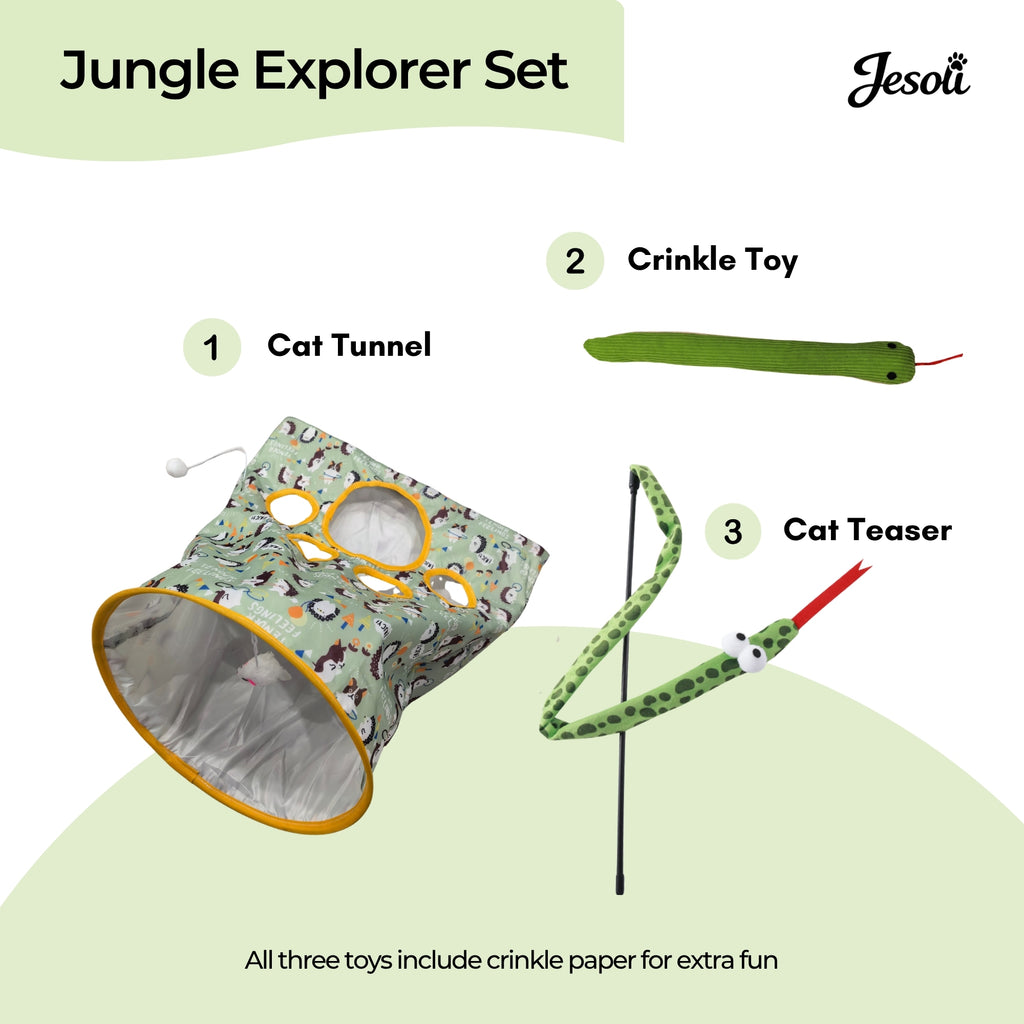 Cat Toy Starter Pack: Tunnel, Teaser Wand & Crinkle Toy