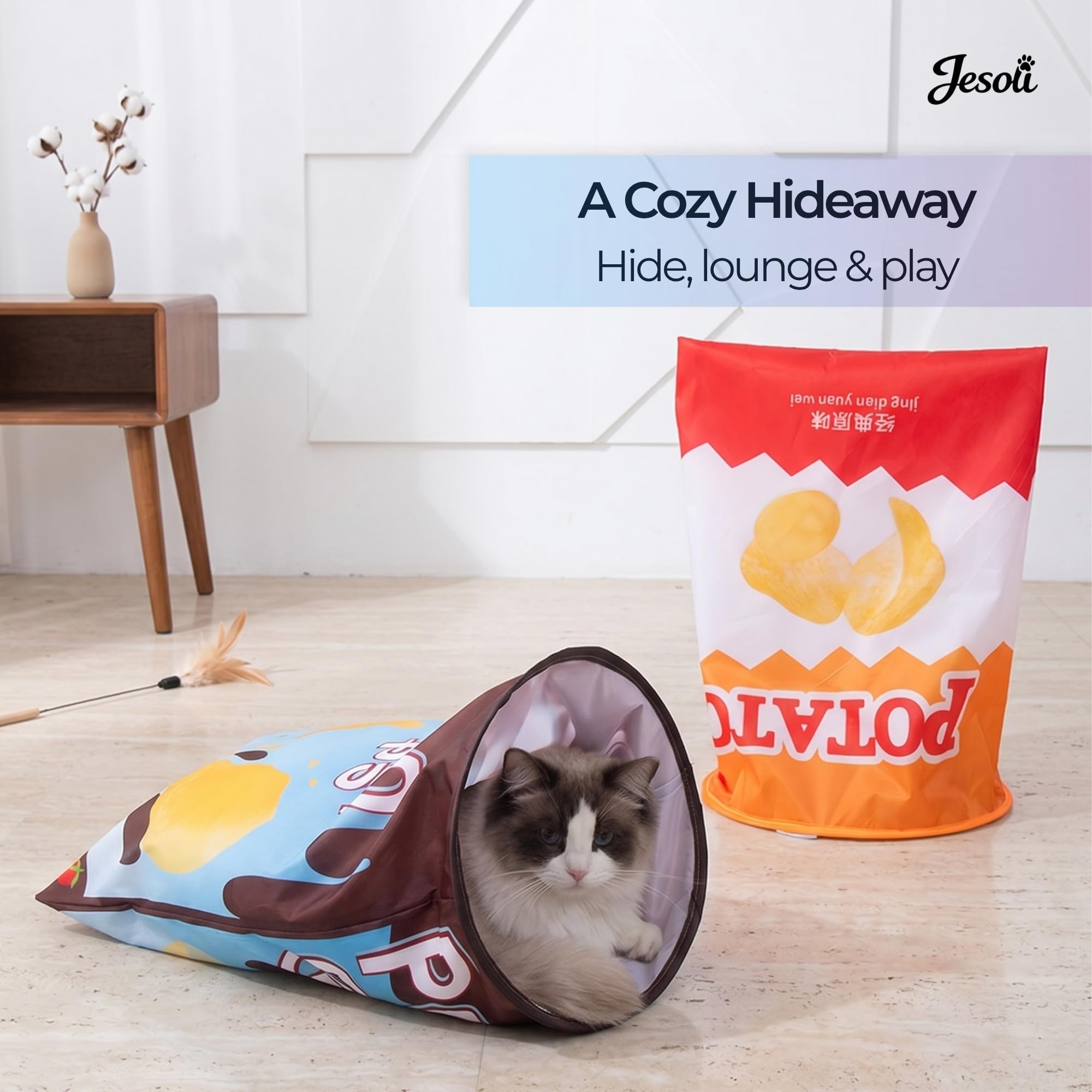 Cat Toy Starter Pack: Tunnel, Teaser Wand & Crinkle Toy