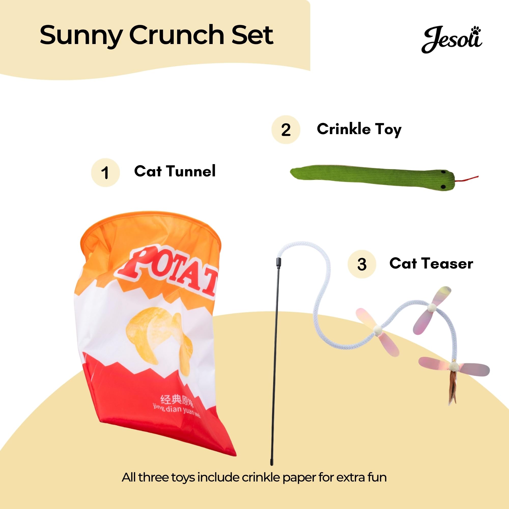 Cat Toy Starter Pack: Tunnel, Teaser Wand & Crinkle Toy
