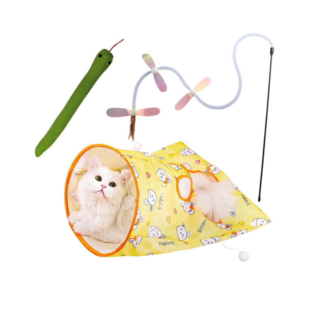 Cat Toy Starter Pack: Tunnel, Teaser Wand & Crinkle Toy