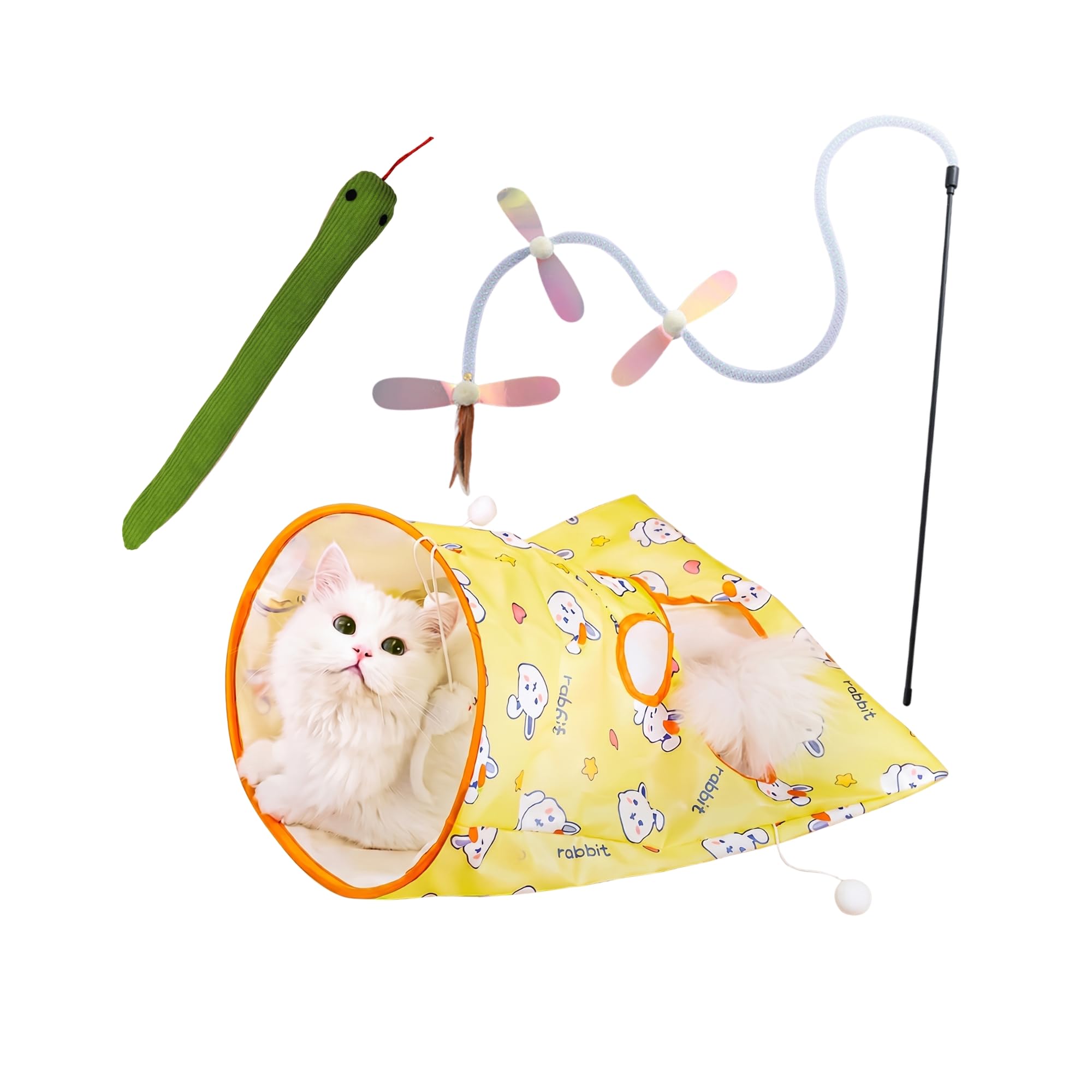 Cat Toy Starter Pack: Tunnel, Teaser Wand & Crinkle Toy